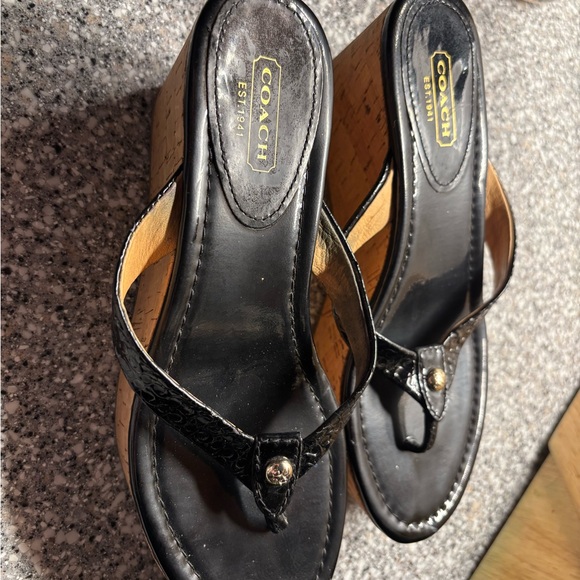 Coach Shoes - Coach Jorginia Black Wedge Sandals size 7b